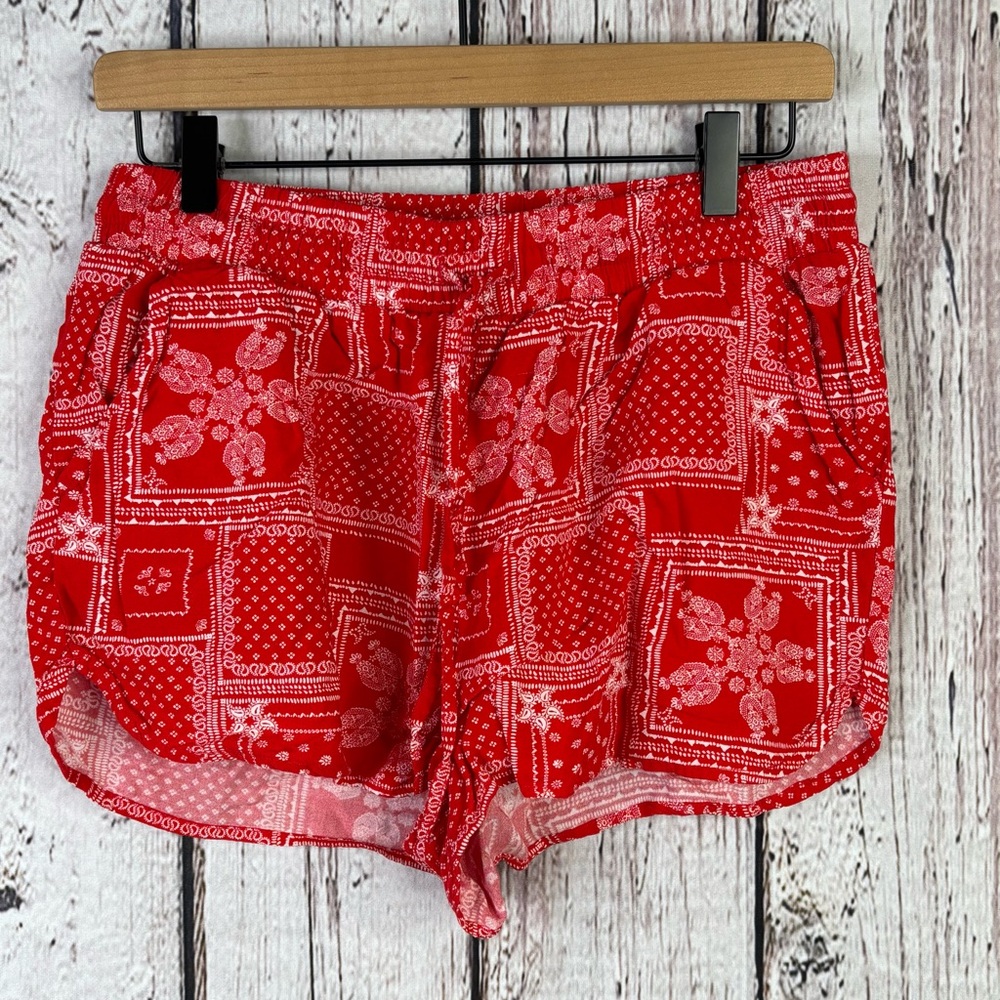 Mossimo‎ Size Medium Red & White Lightweight Handkerchief Shorts Pull On Pockets
